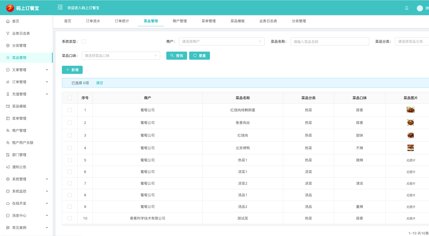 智慧食堂后厨菜品管理系统界面